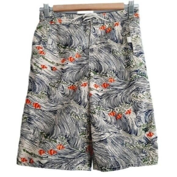 LANDS END Swim Board Shorts Waves & Fish Pattern Kids Sz L - Picture 2 of 11